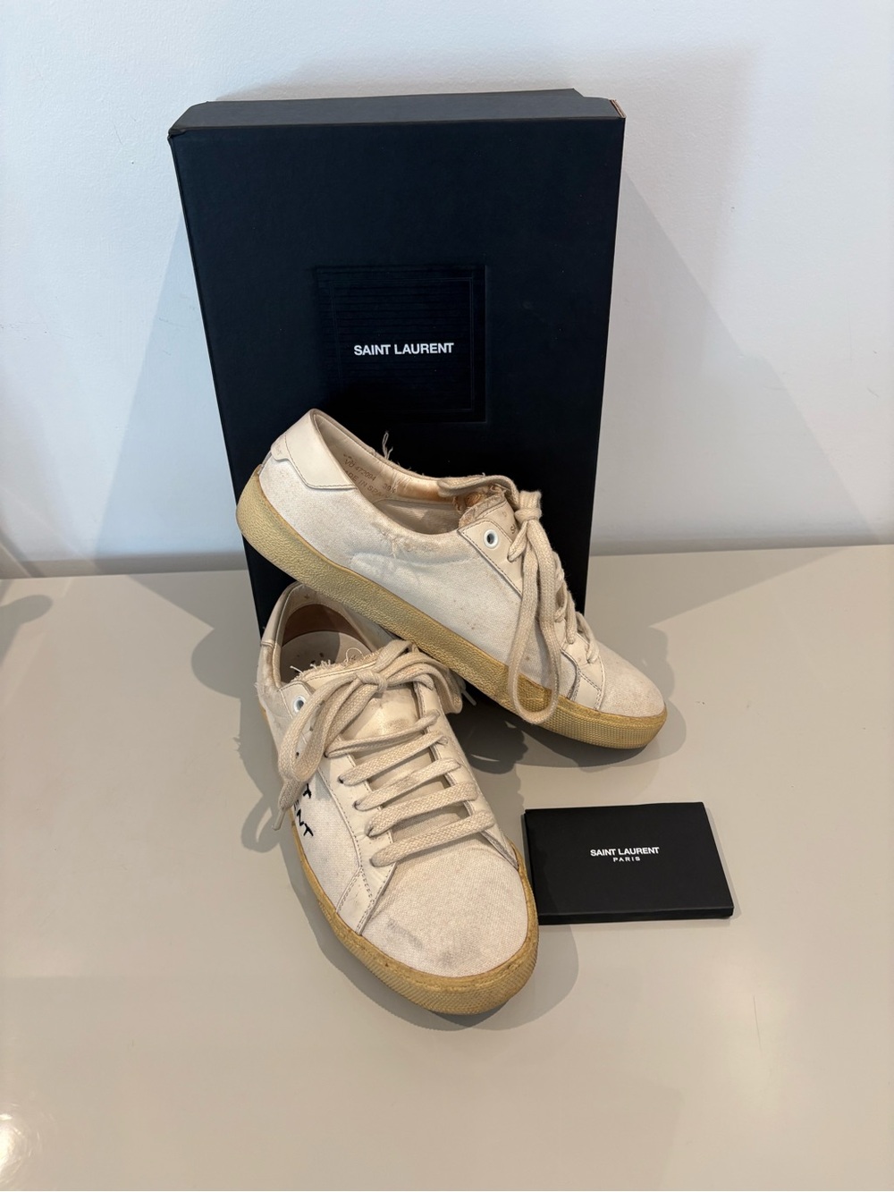 Saint Laurent Off-White Canvas Low-Top Sneakers with Tan Sole